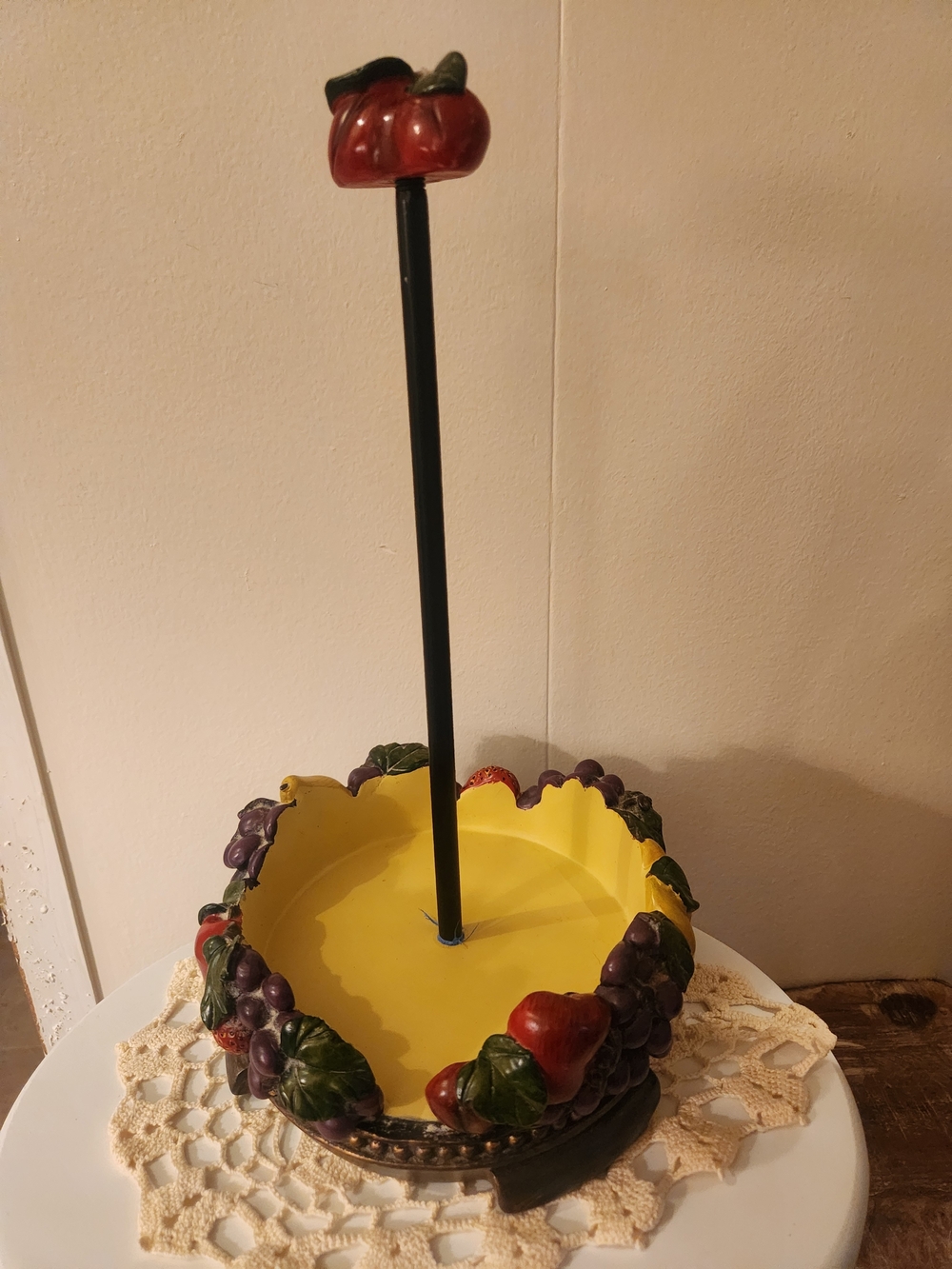 Yellow Fruit-Trim Paper Towel Stand
